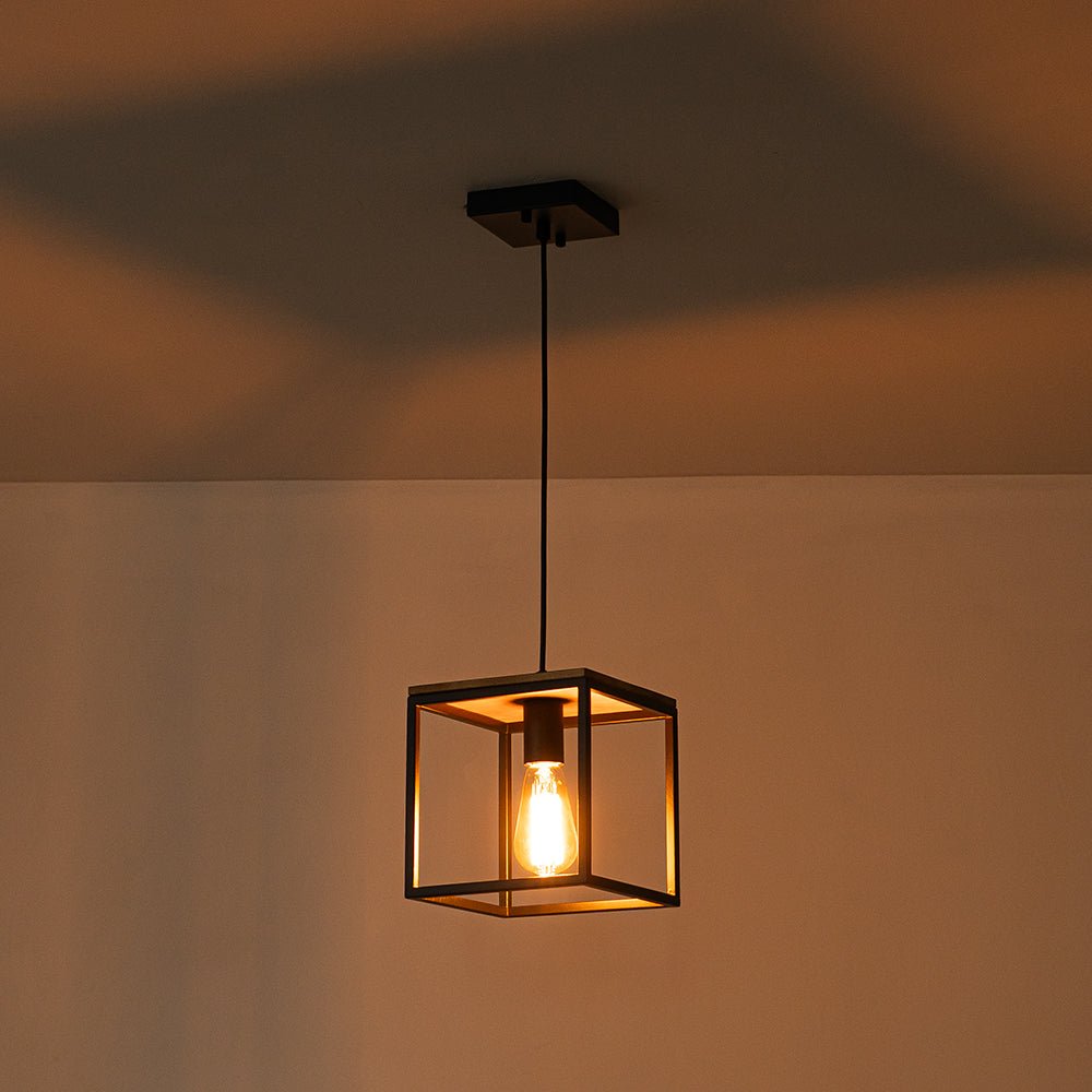 1 - Light Farmhouse Geometric Square Wood Pendant - LightfixturesUAE