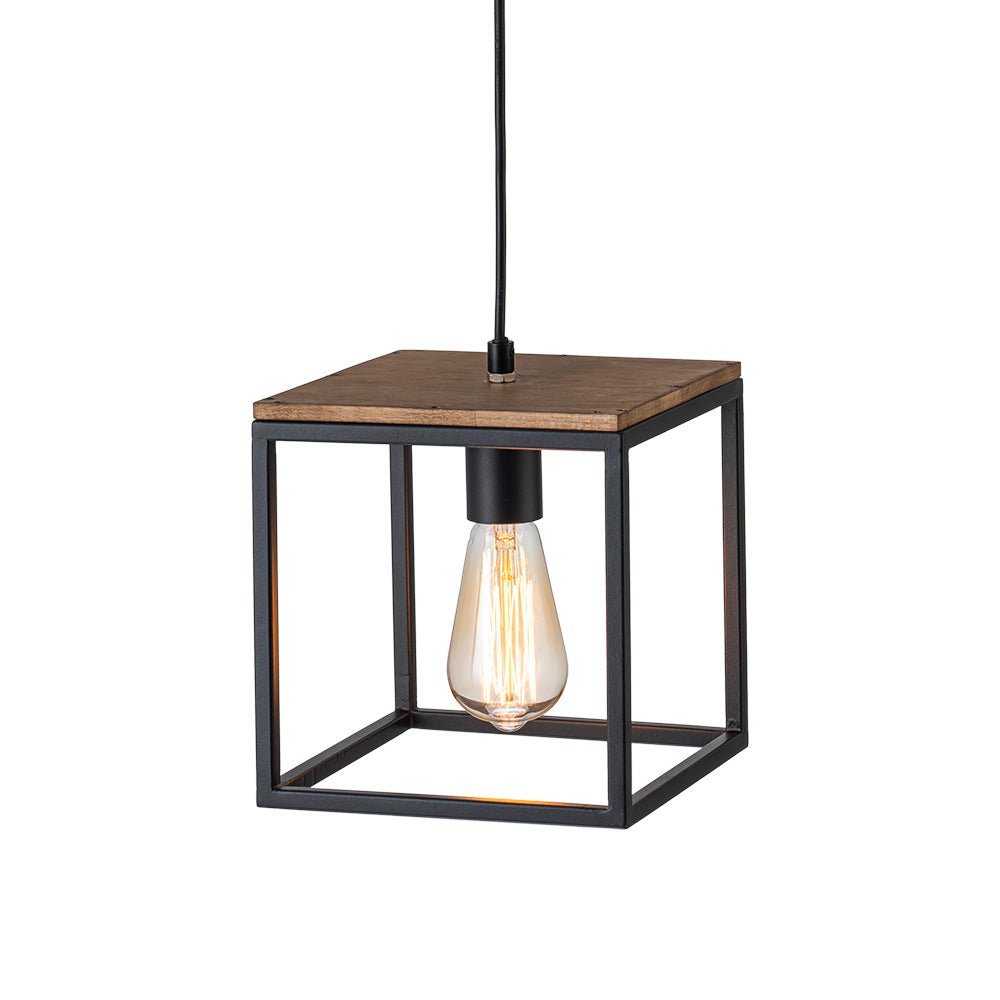1 - Light Farmhouse Geometric Square Wood Pendant - LightfixturesUAE