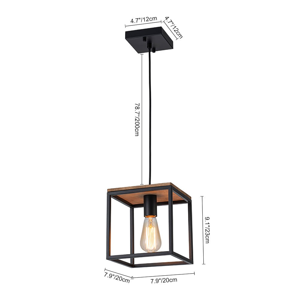 1 - Light Farmhouse Geometric Square Wood Pendant - LightfixturesUAE