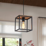 1 - Light Farmhouse Geometric Square Wood Pendant - LightfixturesUAE