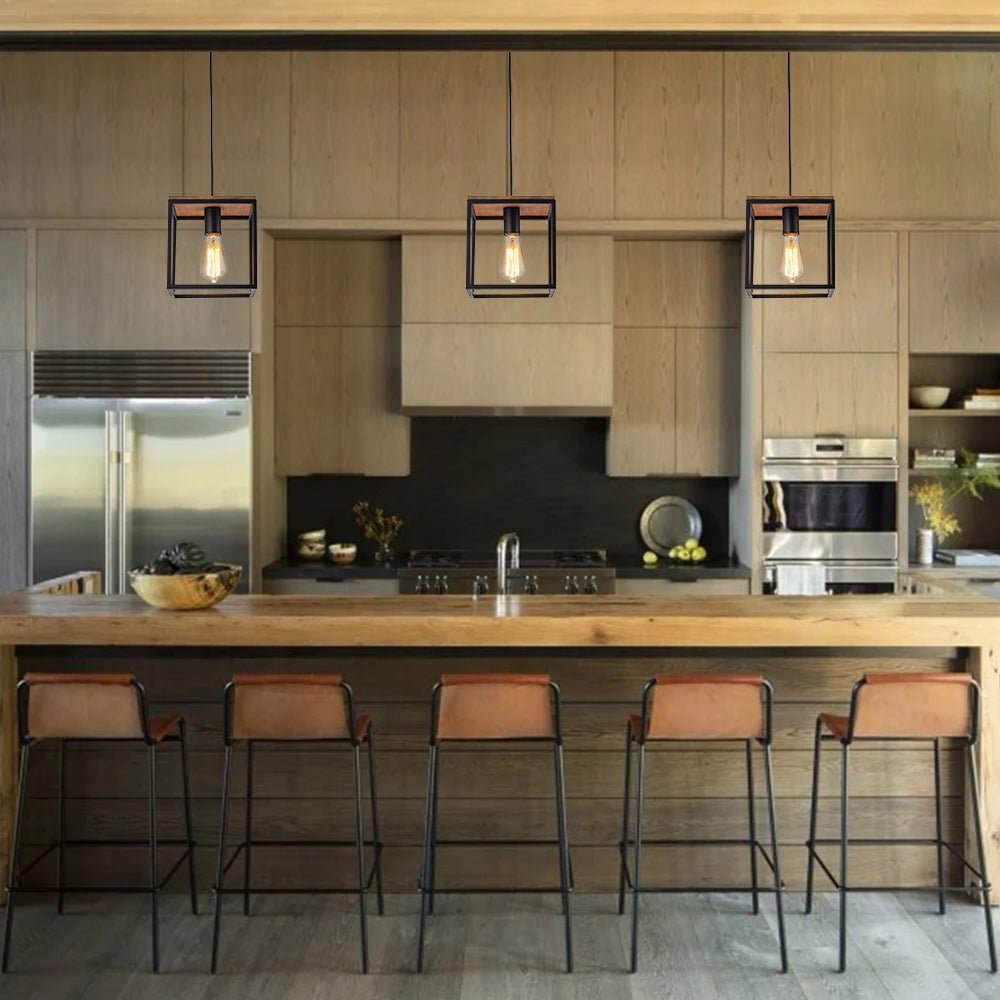 1 - Light Farmhouse Geometric Square Wood Pendant - LightfixturesUAE