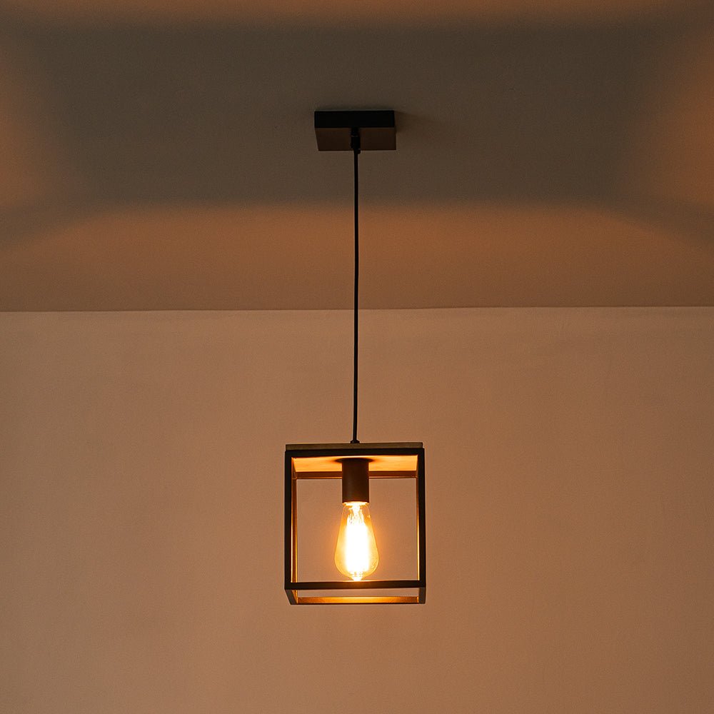 1 - Light Farmhouse Geometric Square Wood Pendant - LightfixturesUAE