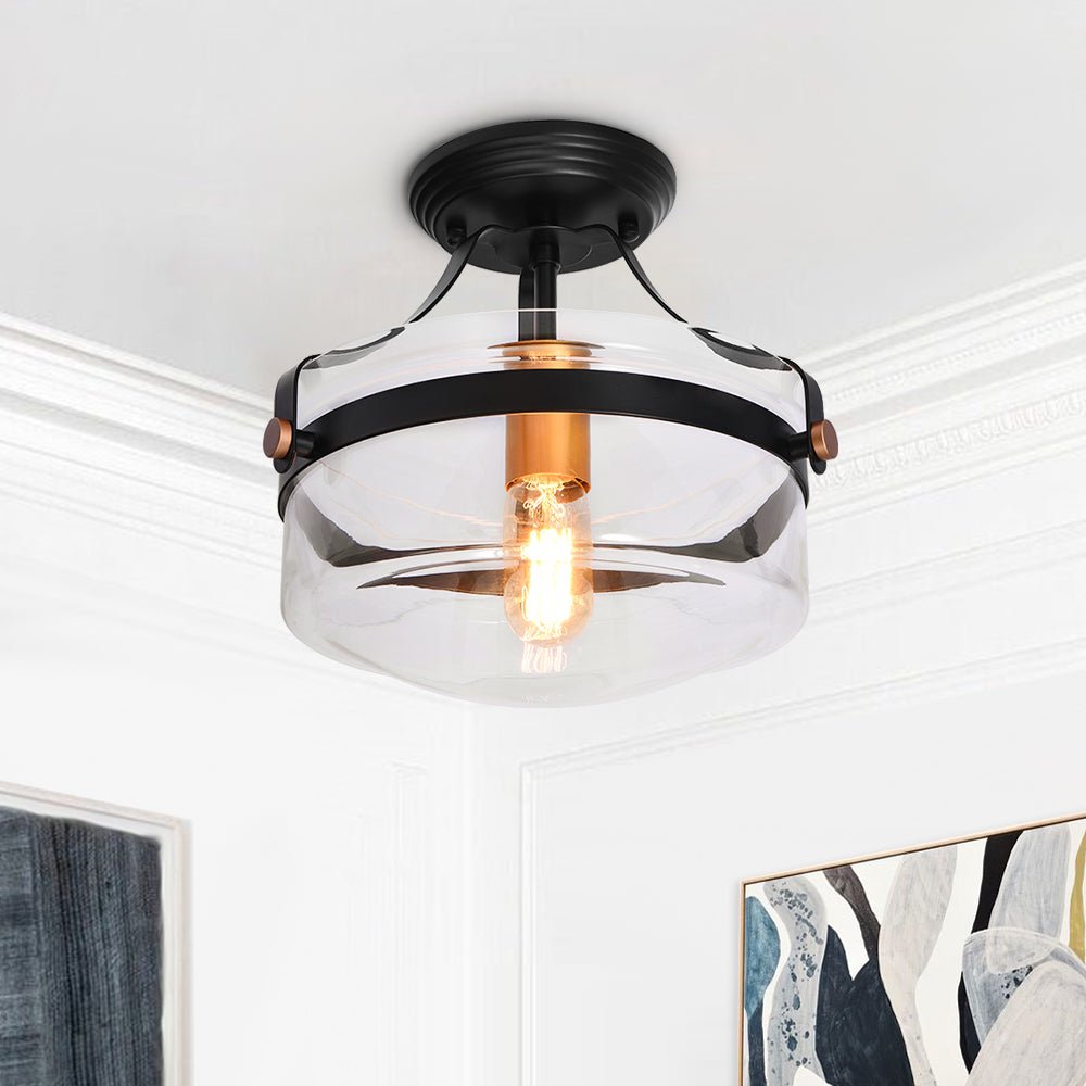 1 - Light Modern Glass Semi Flush Mount Ceiling Light - LightfixturesUAE
