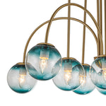 10 - Light Glam Brass Gradient Blue Glass Globe Bubble Chandelier - LightfixturesUAE