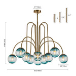 10 - Light Glam Brass Gradient Blue Glass Globe Bubble Chandelier - LightfixturesUAE