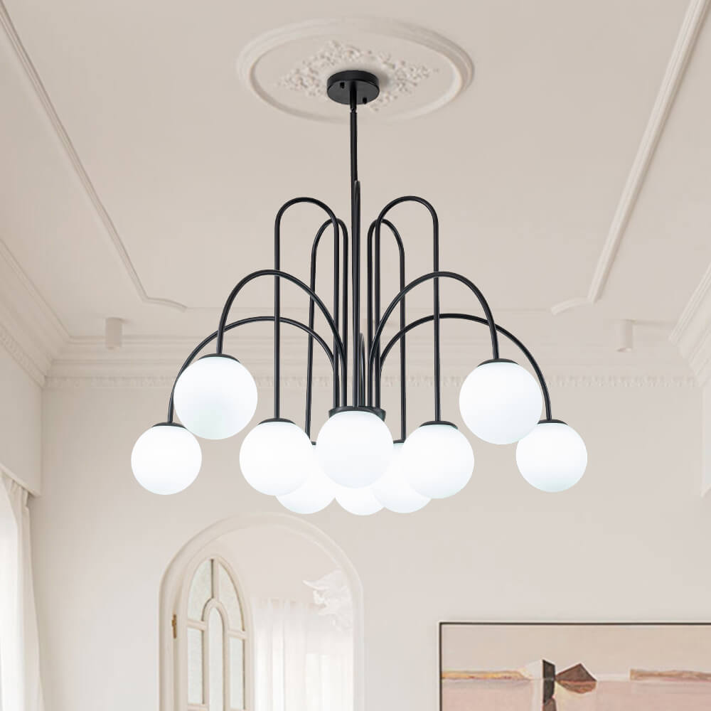10 - Light Modern Sputnik Sphere Milky Glass Chandelier - LightfixturesUAE