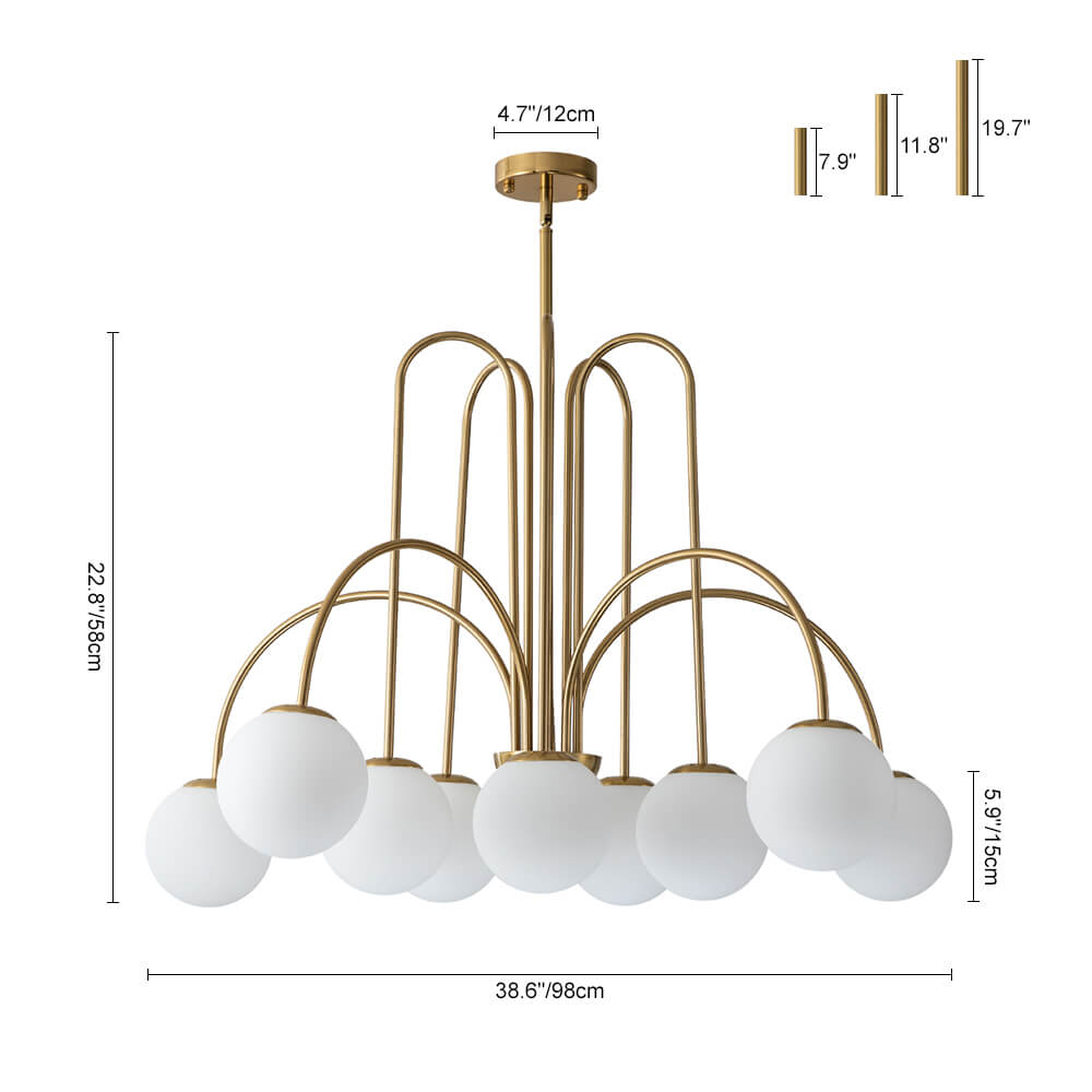 10 - Light Modern Sputnik Sphere Milky Glass Chandelier - LightfixturesUAE