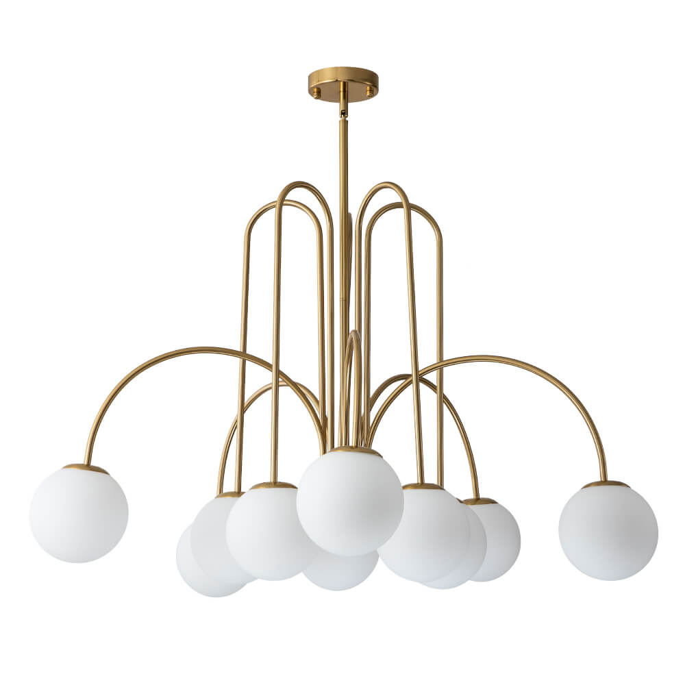 10 - Light Modern Sputnik Sphere Milky Glass Chandelier - LightfixturesUAE