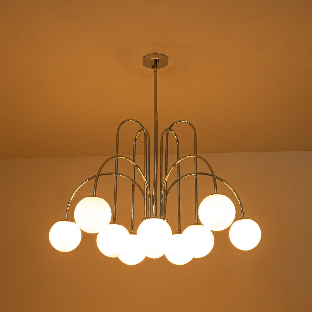 10 - Light Modern Sputnik Sphere Milky Glass Chandelier - LightfixturesUAE