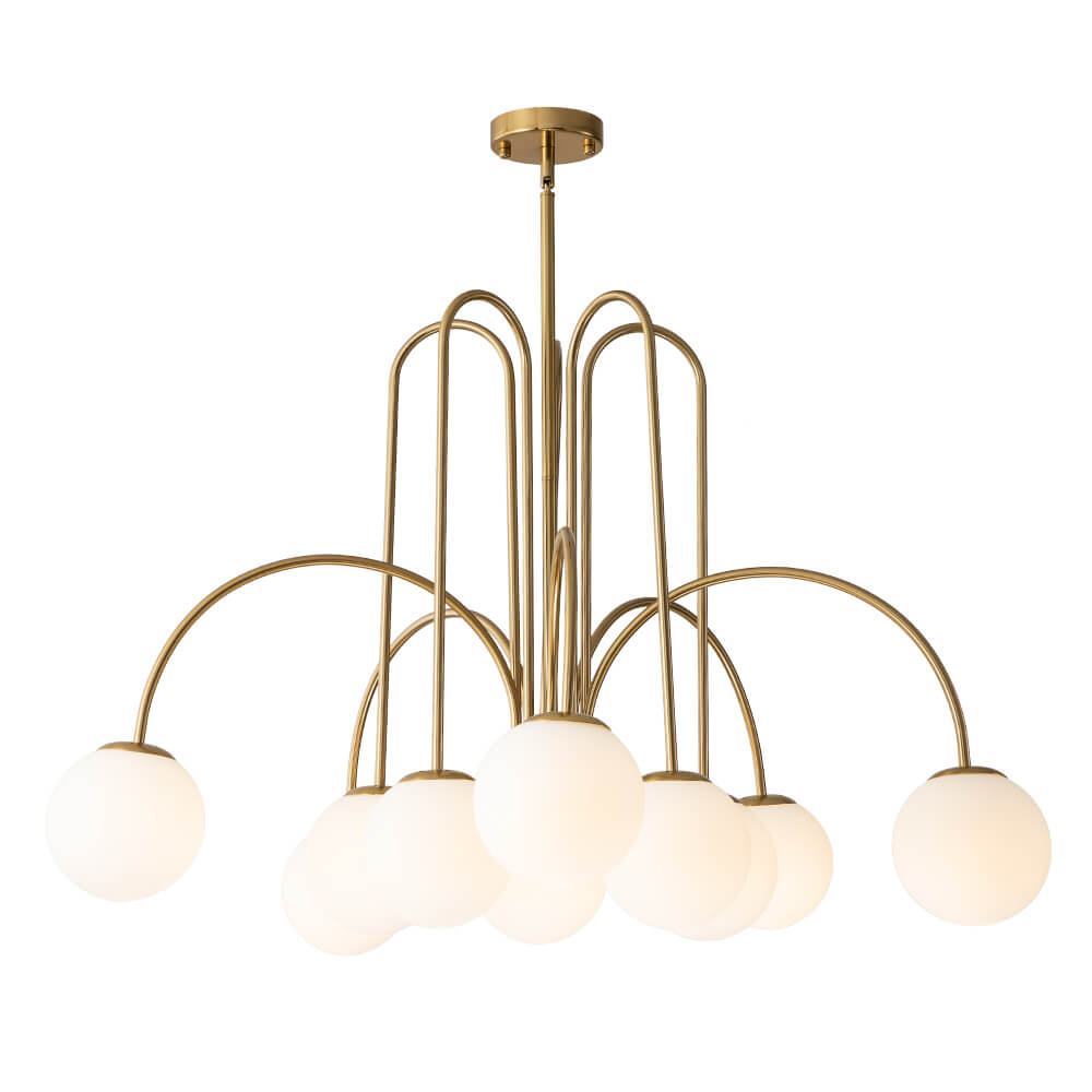10 - Light Modern Sputnik Sphere Milky Glass Chandelier - LightfixturesUAE