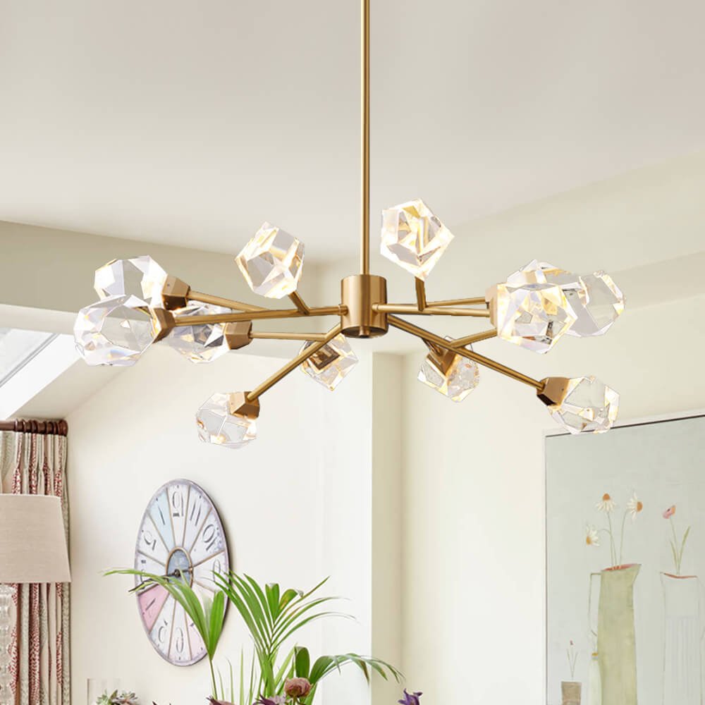 12 - Light Brass Sputnik Crystal Glass Chandelier - LightfixturesUAE