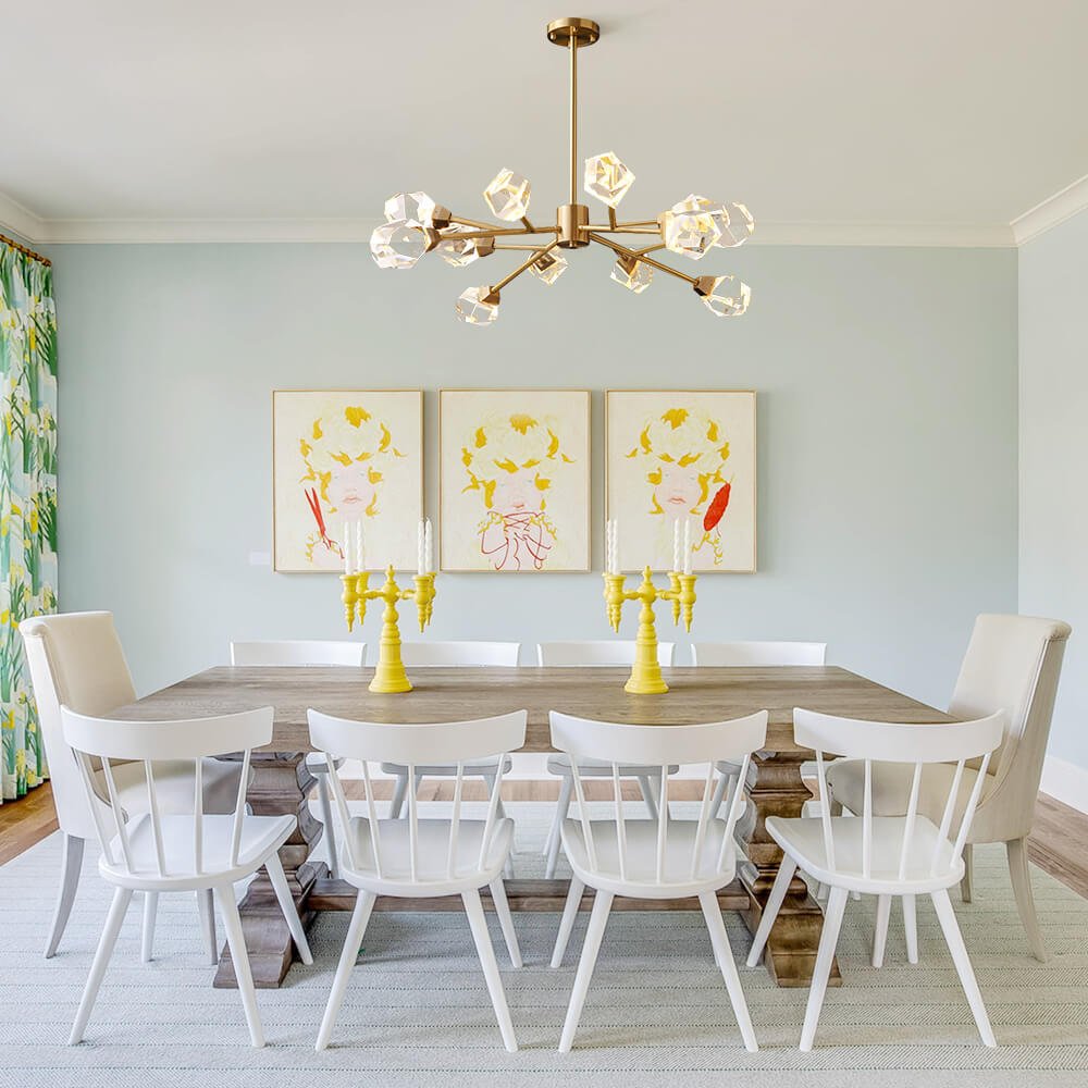 12 - Light Brass Sputnik Crystal Glass Chandelier - LightfixturesUAE