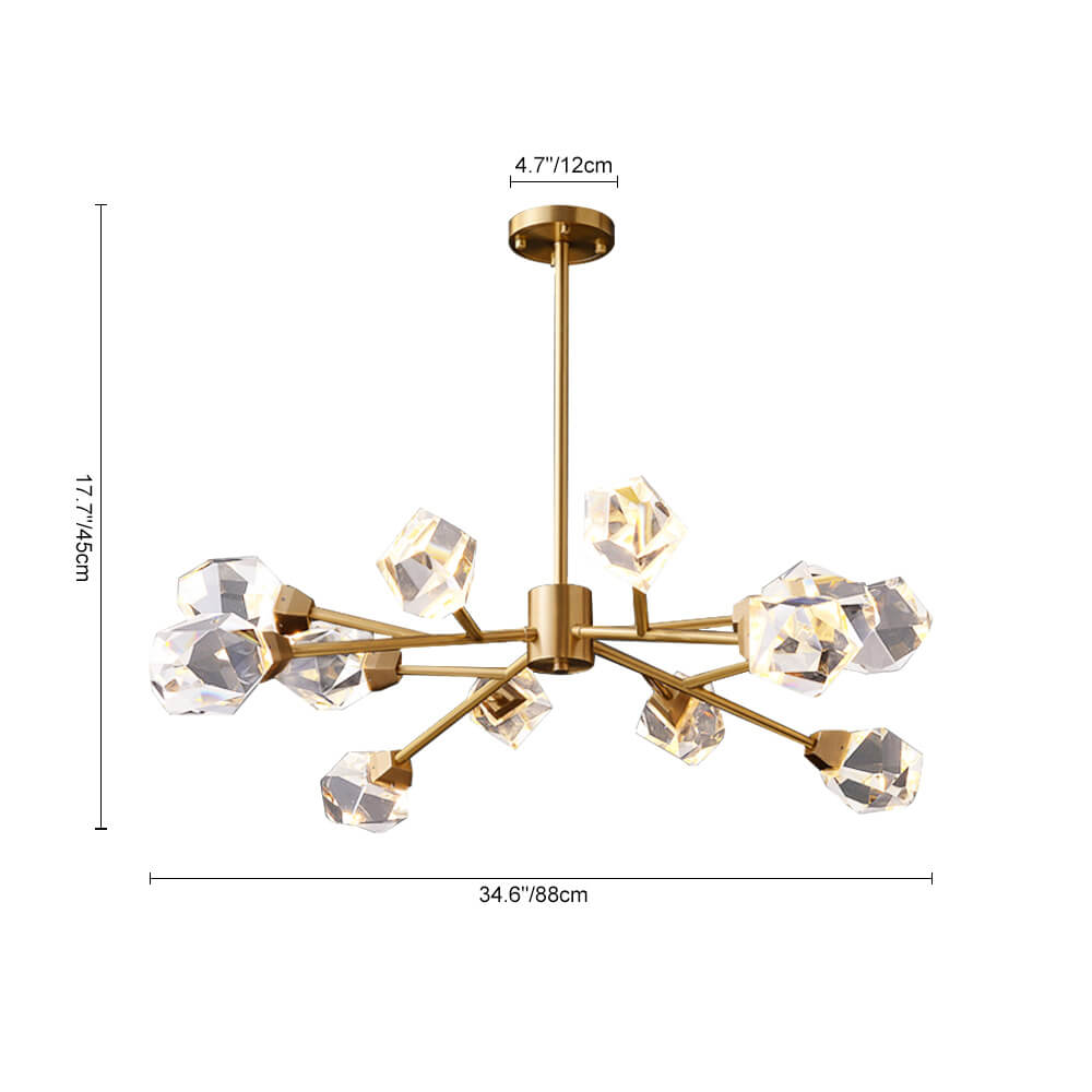 12 - Light Brass Sputnik Crystal Glass Chandelier - LightfixturesUAE