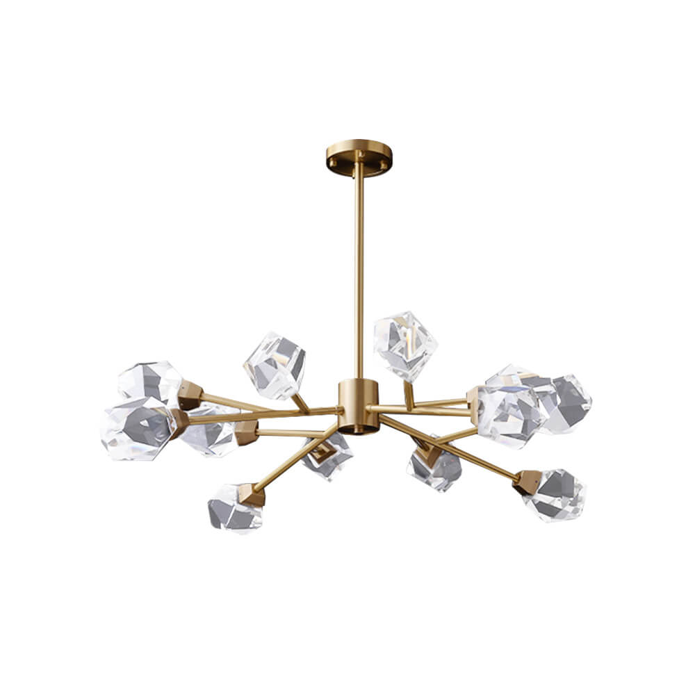 12 - Light Brass Sputnik Crystal Glass Chandelier - LightfixturesUAE
