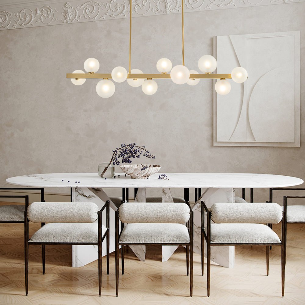 12 - Light Linear Brass Bubble Island Chandelier - LightfixturesUAE