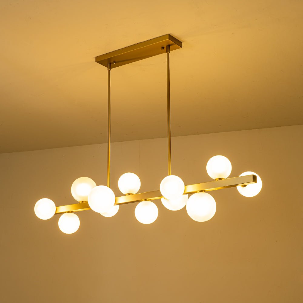 12 - Light Linear Brass Bubble Island Chandelier - LightfixturesUAE
