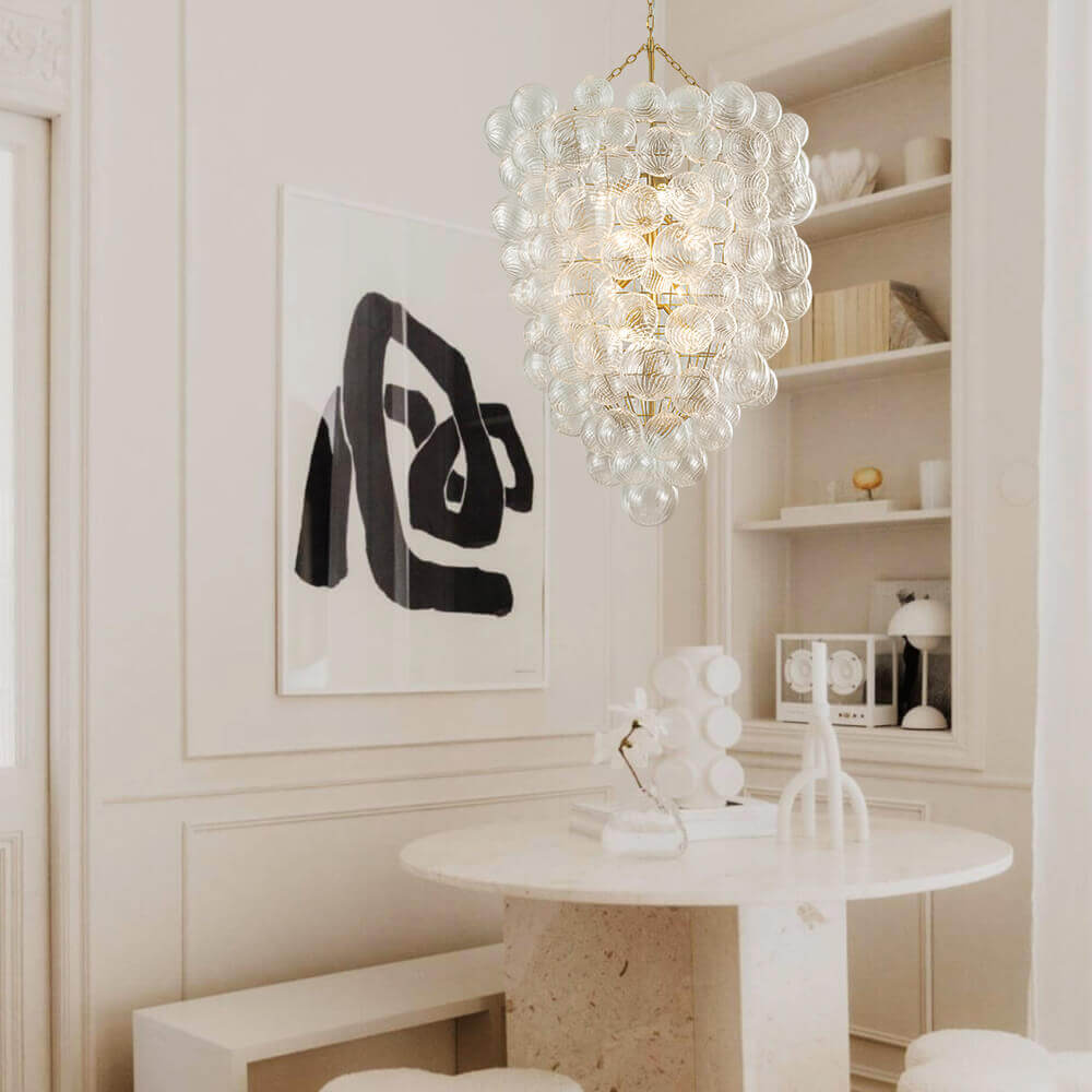 12 - Light Modern Cluster Ribbed Glass Bubbler Chandelier - LightfixturesUAE