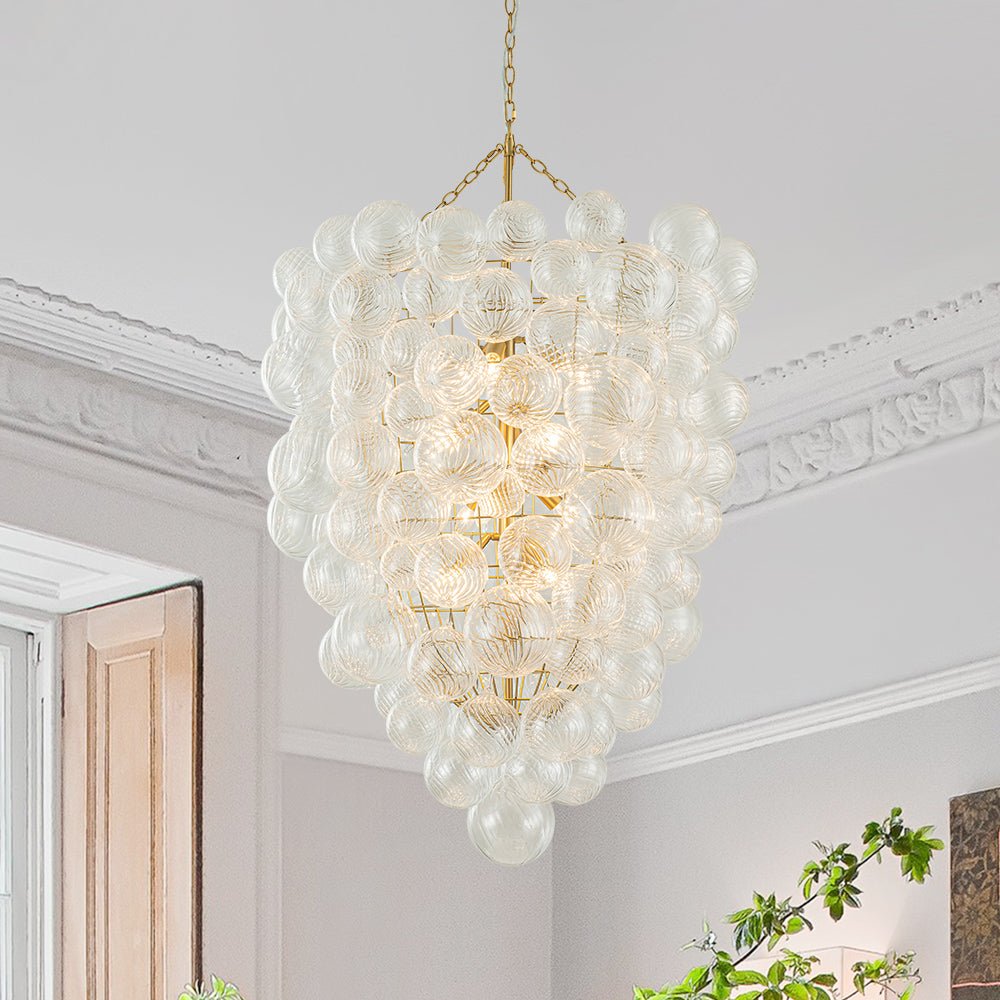 12 - Light Modern Cluster Ribbed Glass Bubbler Chandelier - LightfixturesUAE