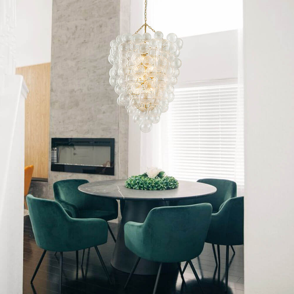 12 - Light Modern Cluster Ribbed Glass Bubbler Chandelier - LightfixturesUAE
