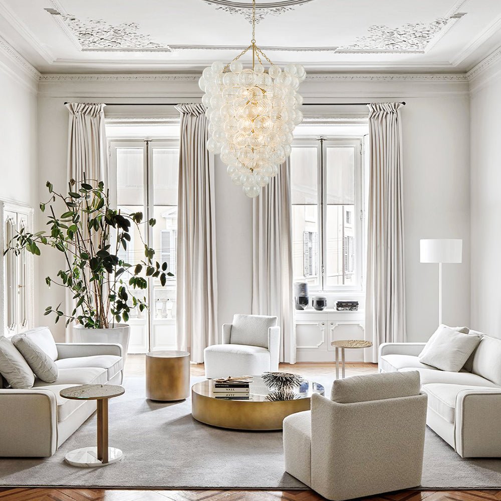 12 - Light Modern Cluster Ribbed Glass Bubbler Chandelier - LightfixturesUAE