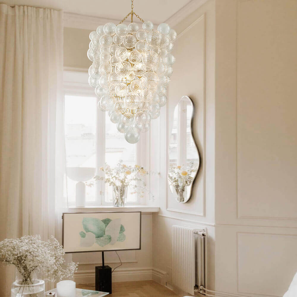 12 - Light Modern Cluster Ribbed Glass Bubbler Chandelier - LightfixturesUAE