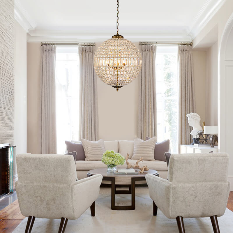 1/3/5 - Light French Glass Crystal Orb Chandelier - LightfixturesUAE