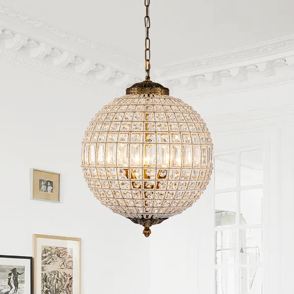 1/3/5 - Light French Glass Crystal Orb Chandelier - LightfixturesUAE