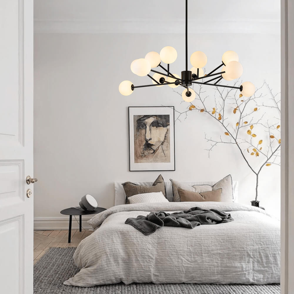 15 - Light Modern Sputnik Silhouette Opal Globes Bubble Chandelier - LightfixturesUAE