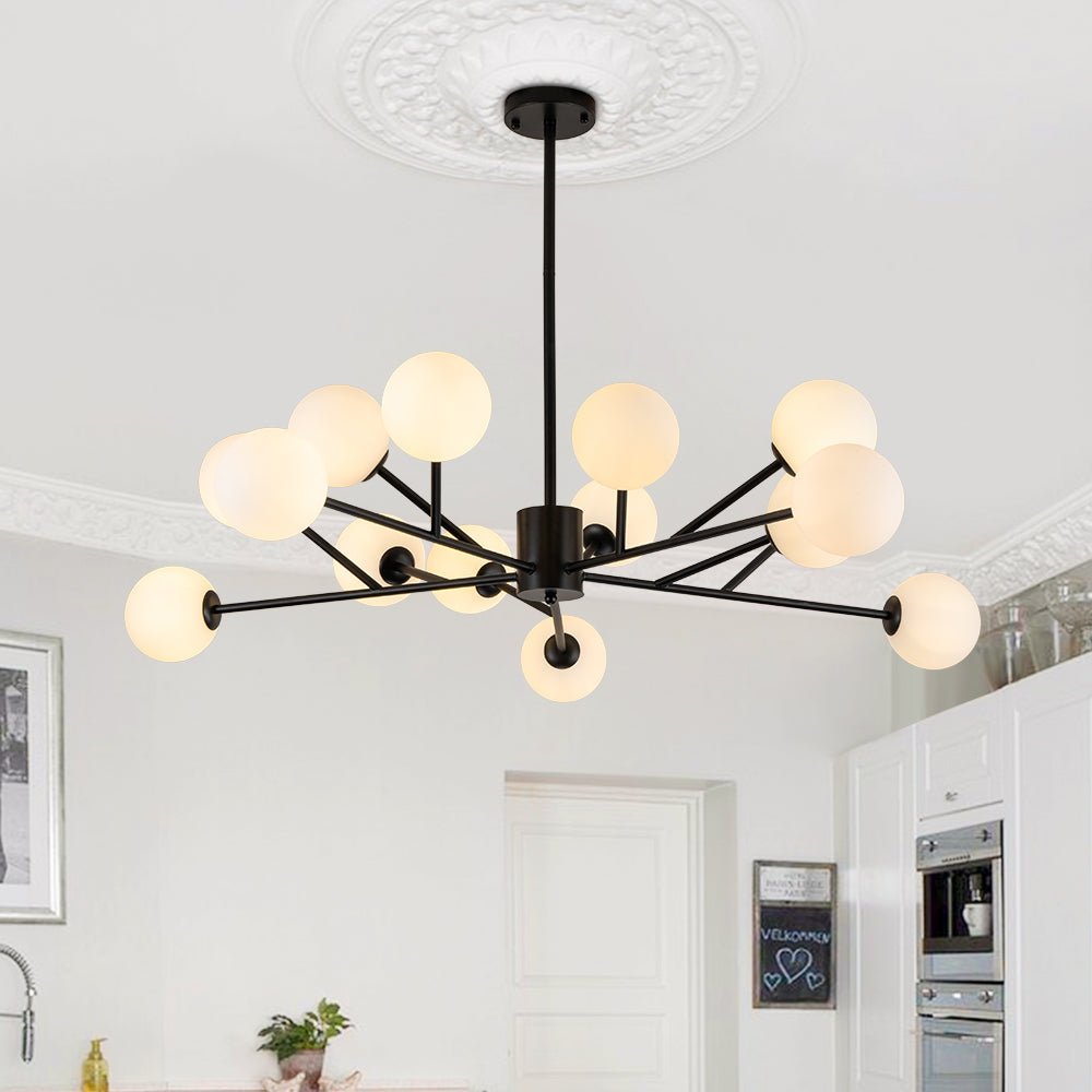 15 - Light Modern Sputnik Silhouette Opal Globes Bubble Chandelier - LightfixturesUAE
