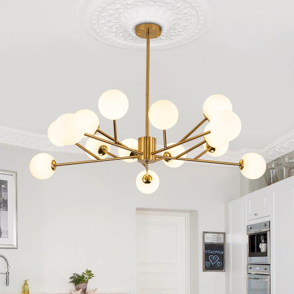 15 - Light Modern Sputnik Silhouette Opal Globes Bubble Chandelier - LightfixturesUAE