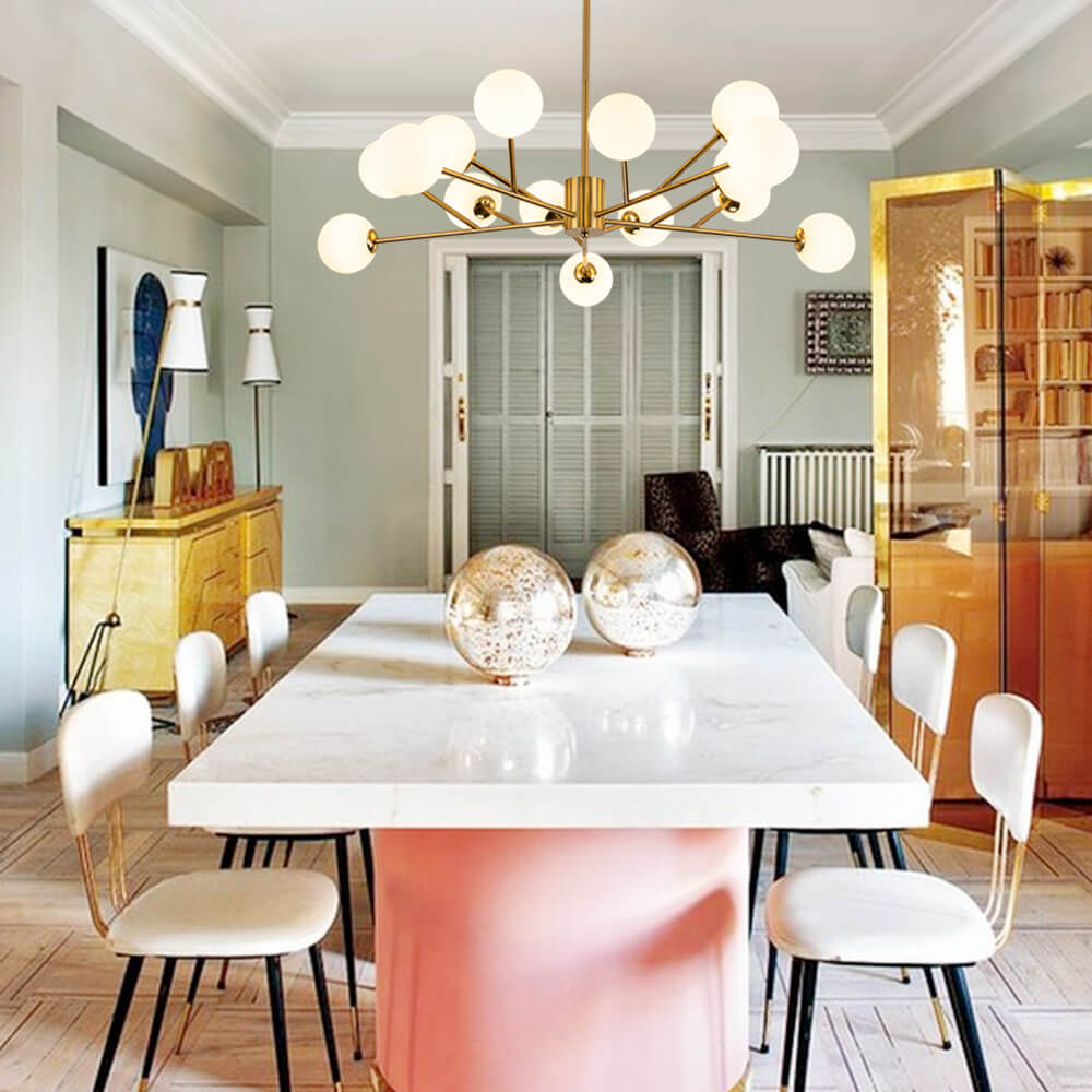 15 - Light Modern Sputnik Silhouette Opal Globes Bubble Chandelier - LightfixturesUAE