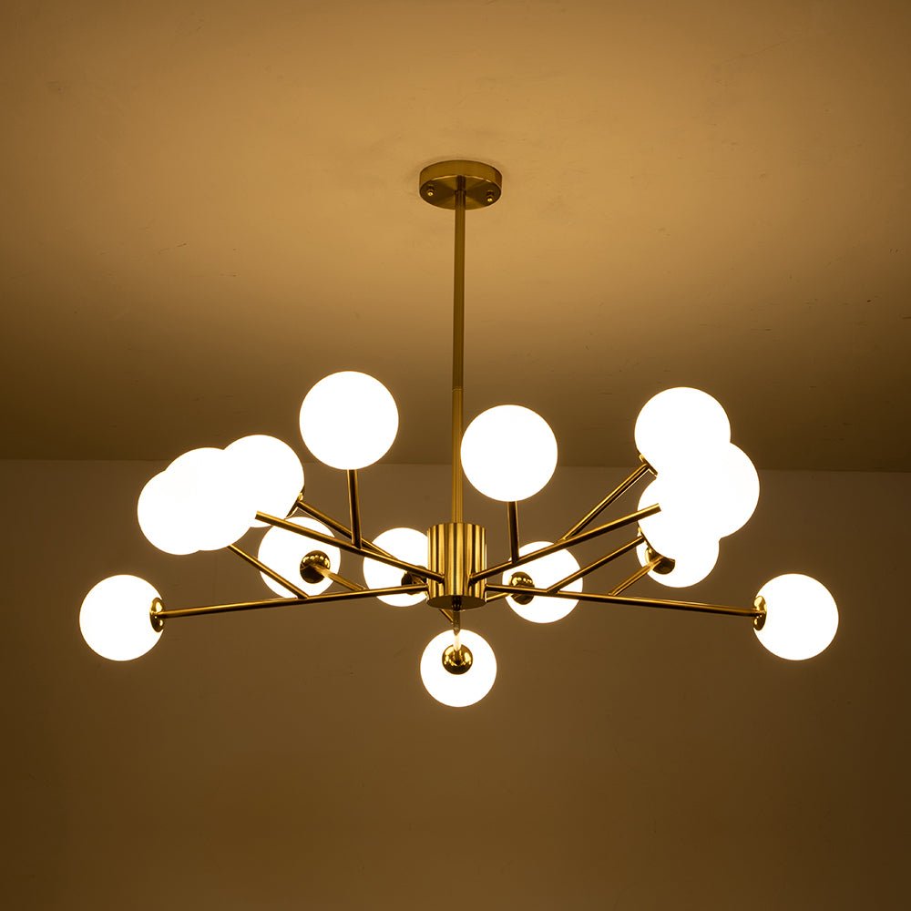 15 - Light Modern Sputnik Silhouette Opal Globes Bubble Chandelier - LightfixturesUAE