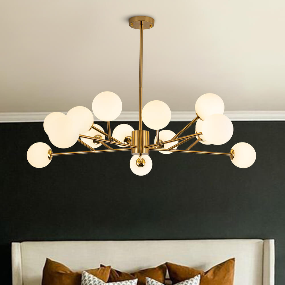 15 - Light Modern Sputnik Silhouette Opal Globes Bubble Chandelier - LightfixturesUAE