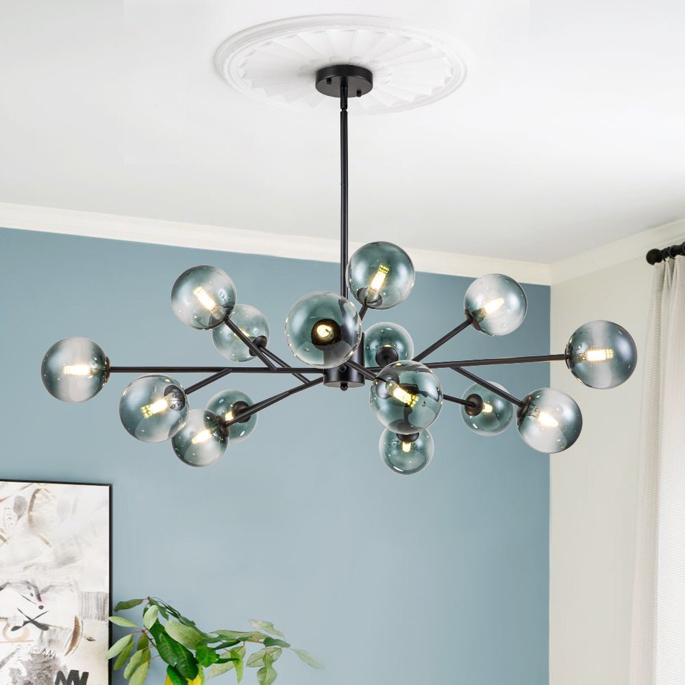 15 - Light Sputnik Branching Blue Glass Globe Chandelier - LightfixturesUAE