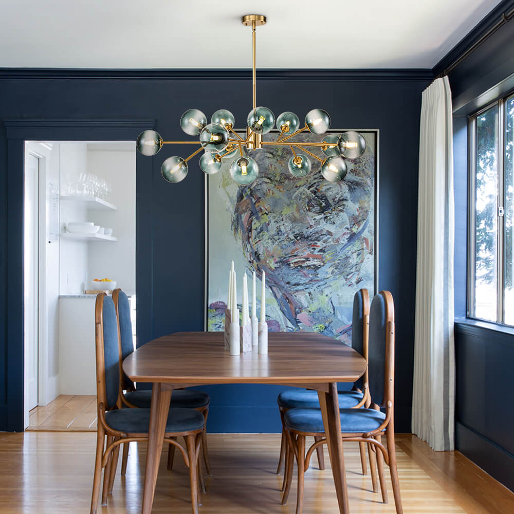15 - Light Sputnik Branching Blue Glass Globe Chandelier - LightfixturesUAE