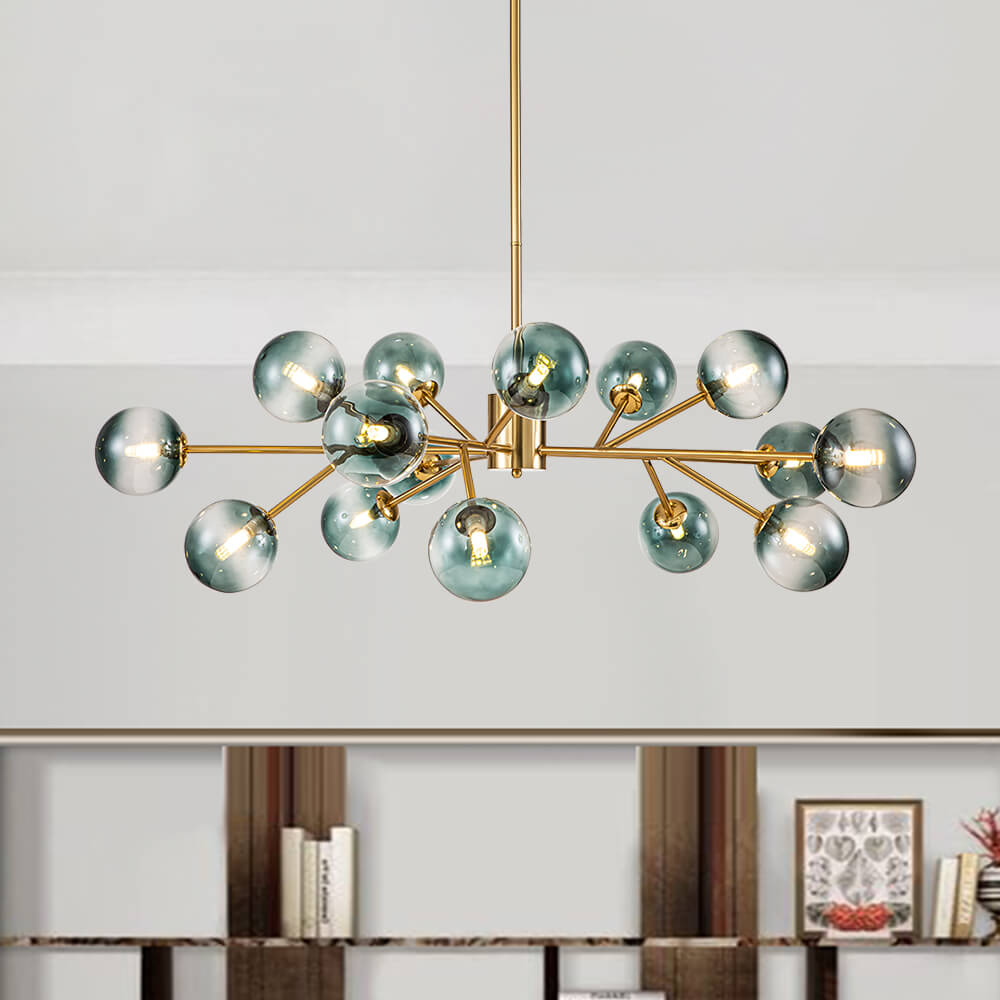15 - Light Sputnik Branching Blue Glass Globe Chandelier - LightfixturesUAE