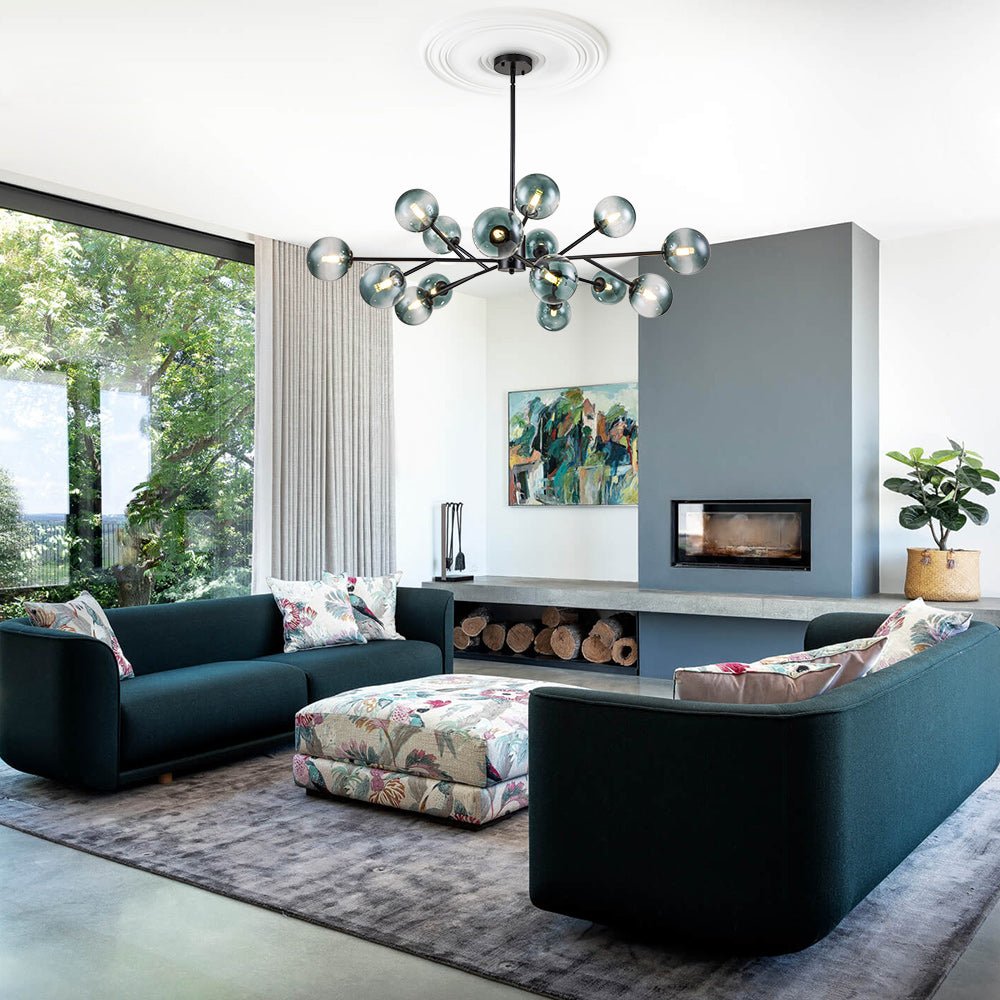15 - Light Sputnik Branching Blue Glass Globe Chandelier - LightfixturesUAE