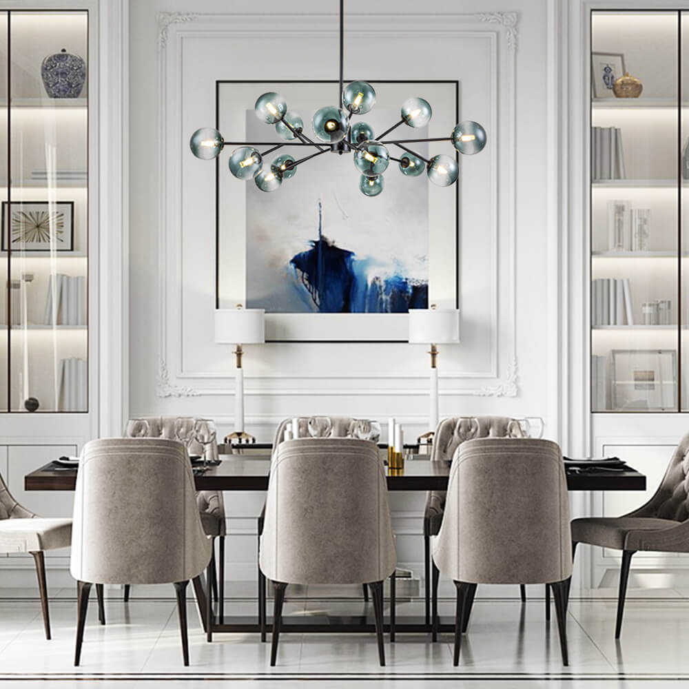 15 - Light Sputnik Branching Blue Glass Globe Chandelier - LightfixturesUAE