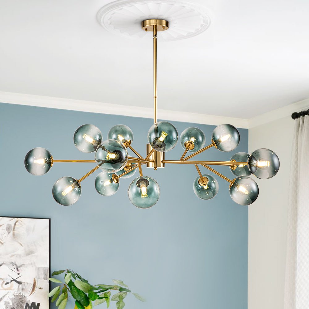 15 - Light Sputnik Branching Blue Glass Globe Chandelier - LightfixturesUAE