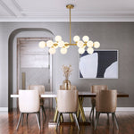 16 - Light Linear Milky Glass Globe Chandelier - LightfixturesUAE