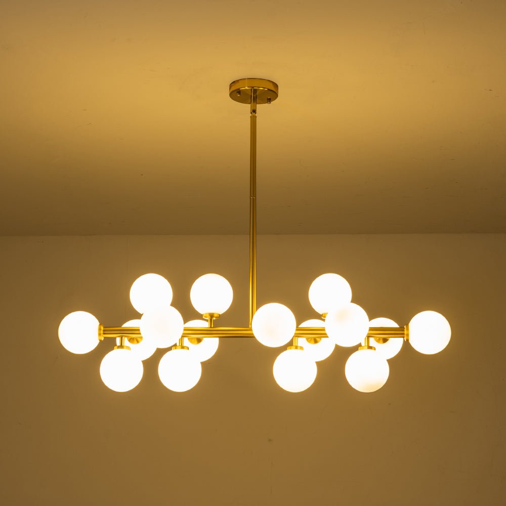 16 - Light Linear Milky Glass Globe Chandelier - LightfixturesUAE