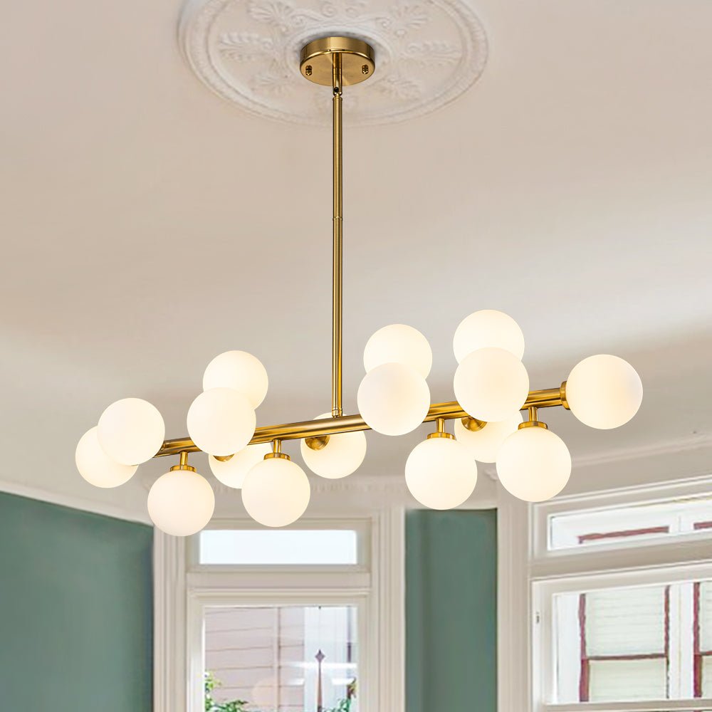 16 - Light Linear Milky Glass Globe Chandelier - LightfixturesUAE