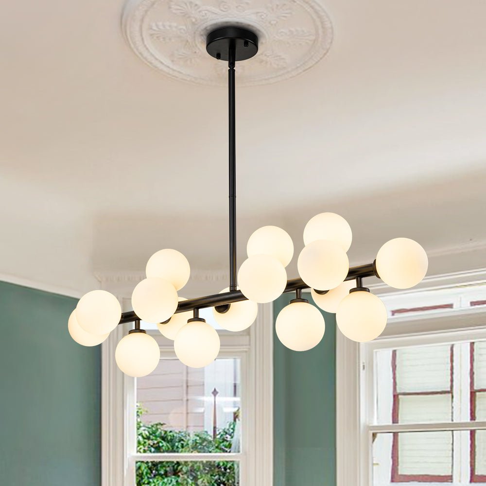 16 - Light Linear Milky Glass Globe Chandelier - LightfixturesUAE