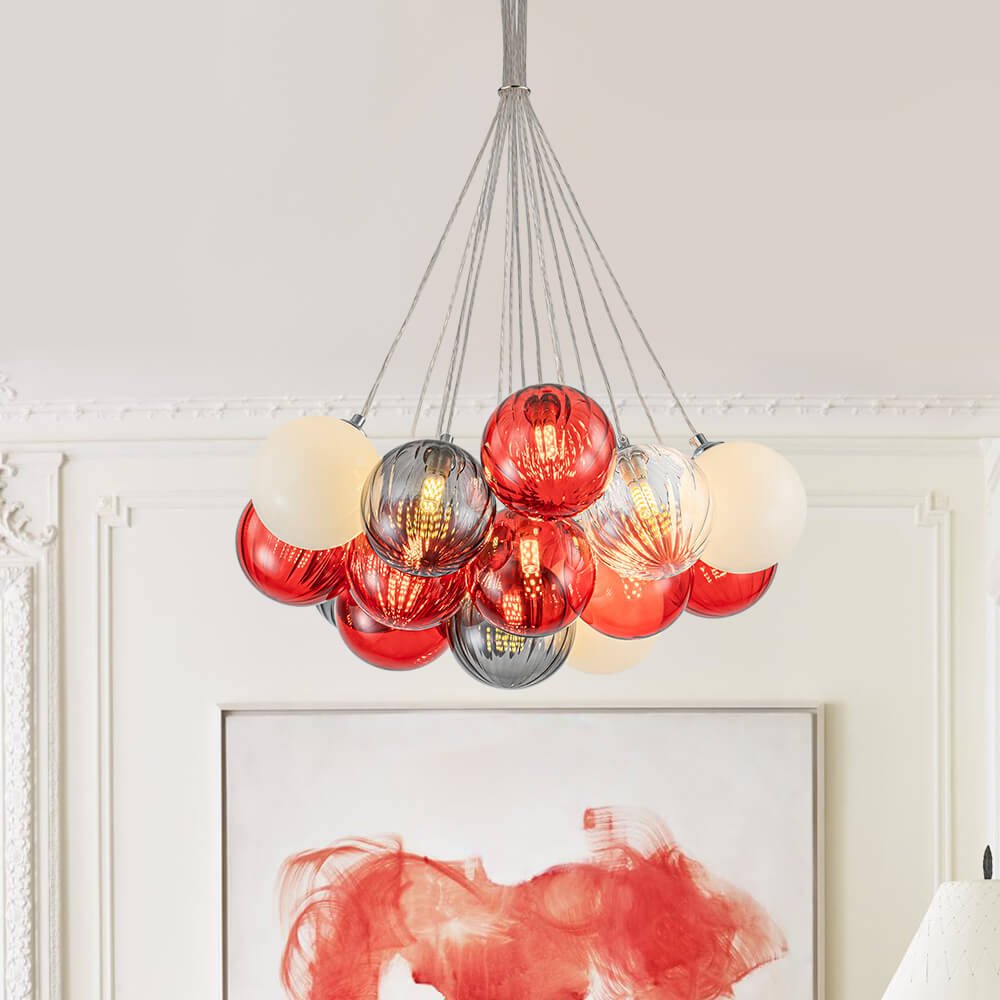16/19 - Light Multi - Color Cluster Ribbed Glass Bubble Chandelier - LightfixturesUAE