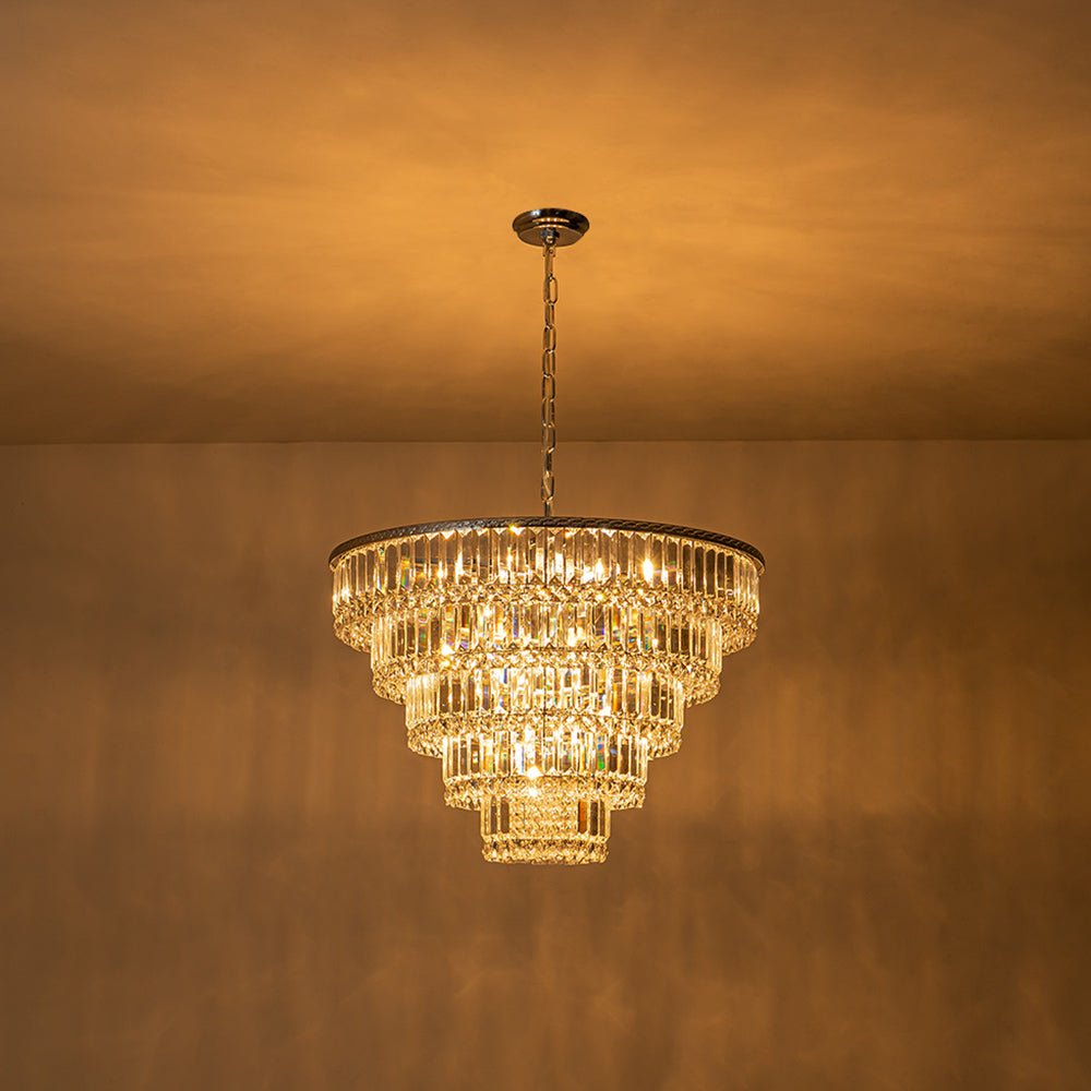17 - Light Dimmable Modern Tassel Crystal Tiered Chandelier - LightfixturesUAE
