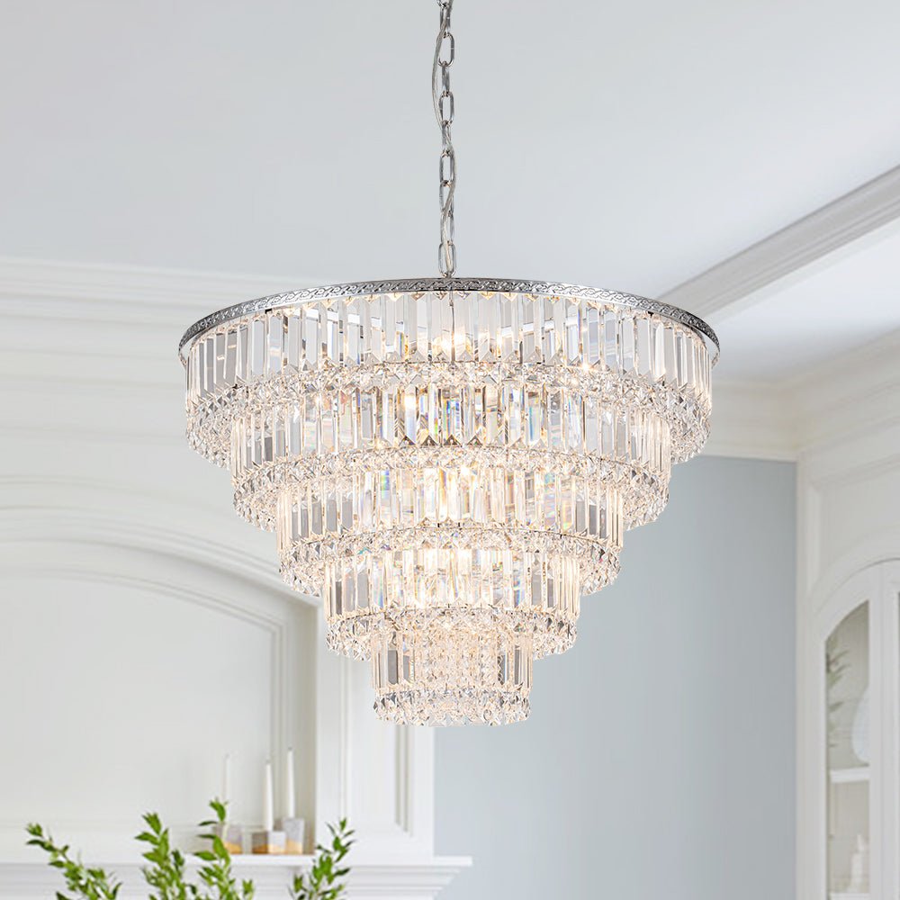 17 - Light Dimmable Modern Tassel Crystal Tiered Chandelier - LightfixturesUAE