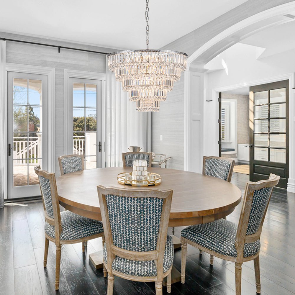 17 - Light Dimmable Modern Tassel Crystal Tiered Chandelier - LightfixturesUAE