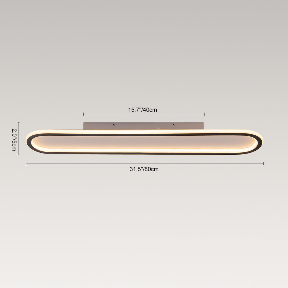 Step into sophistication with our stylish minimalist long LED corridor ceiling light. Its unique oval design evokes a sense of balance and fluidity, creating a visual masterpiece that catches the eye. The combination of an aluminum body and metal construction ensures both durability and longevity, making this light a reliable choice for daily use. When off, the striking contrast of white and black adds a decorative touch to your space.