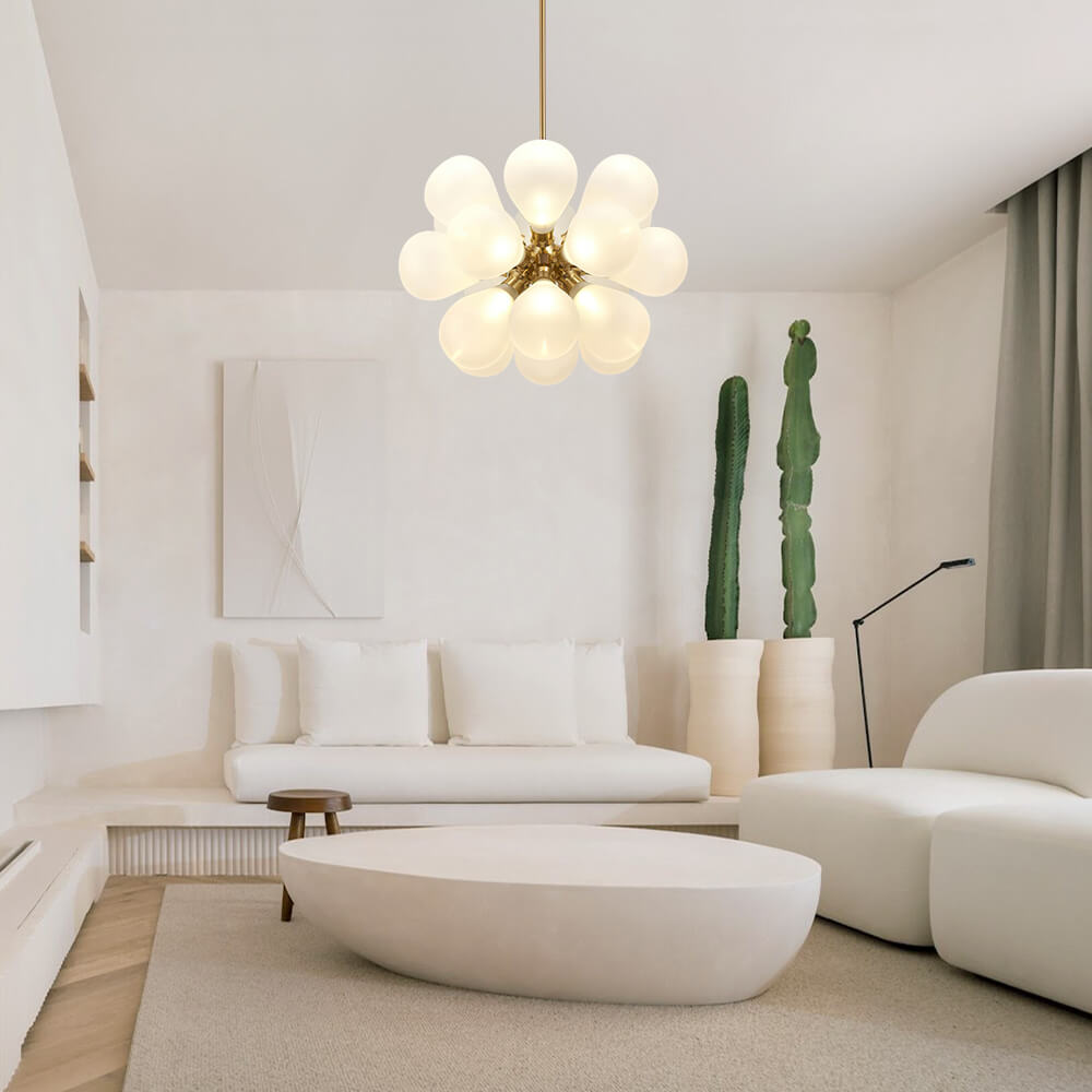 18 - Light Modern Opal Glass Bubble Cluster White Chandelier - LightfixturesUAE