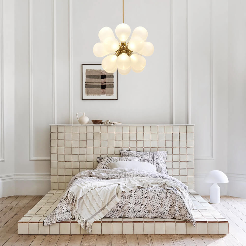 18 - Light Modern Opal Glass Bubble Cluster White Chandelier - LightfixturesUAE